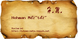 Hohman Máté névjegykártya